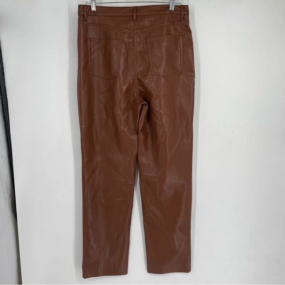 Wilfred Brown Vegan Faux Leather Pants Womens 12 Straight Leg High‎ Waist